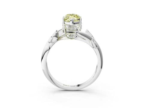 White gold Fancy Yellow Marquise Cut Solitaire Twist Engagement Ring with Leaf Accents and Prong Setting_15