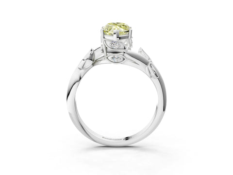 White gold Fancy Yellow Marquise Cut Solitaire Twist Engagement Ring with Leaf Accents and Prong Setting_15