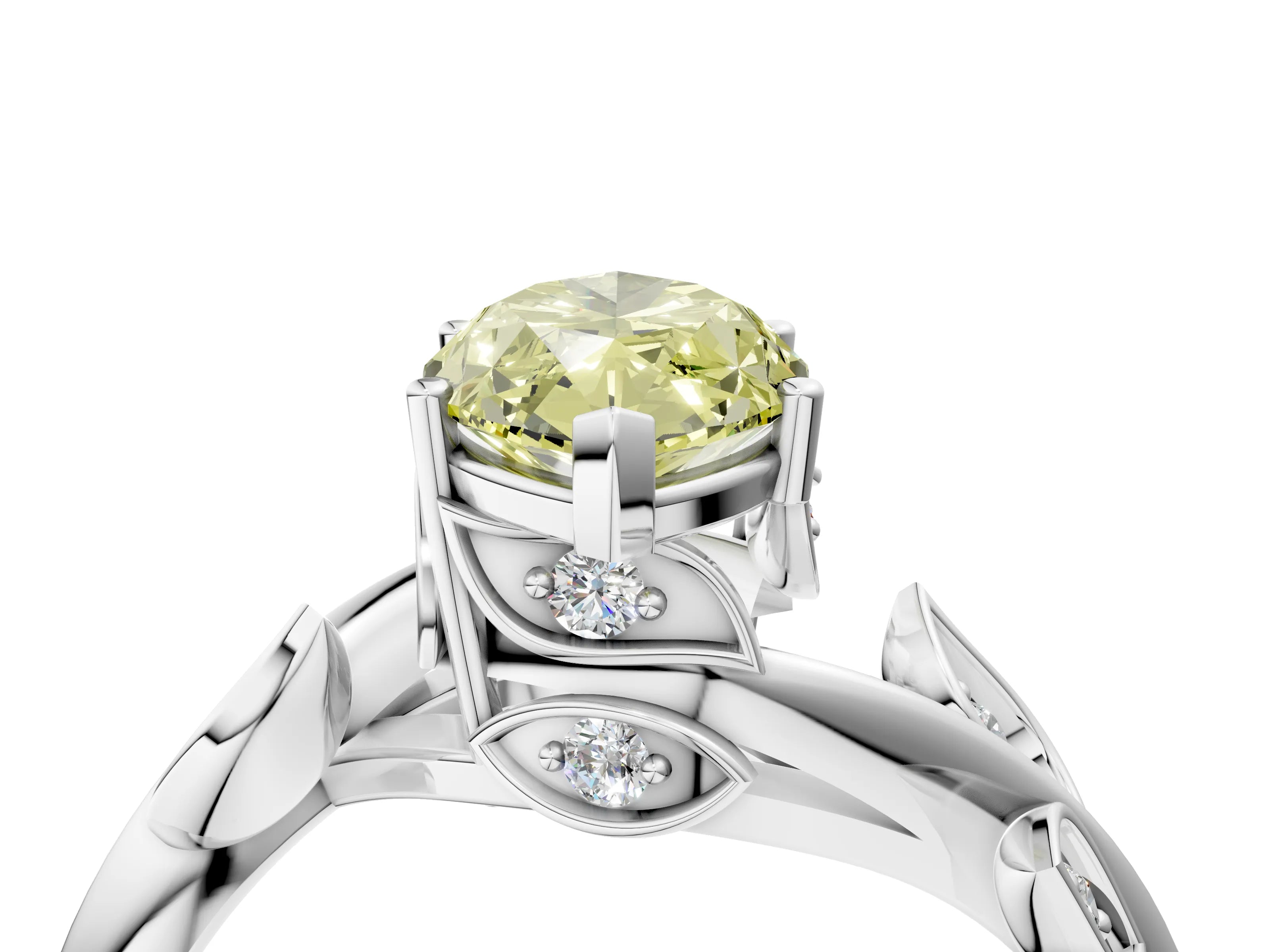 White gold Fancy Yellow Marquise Cut Solitaire Twist Engagement Ring with Leaf Accents and Prong Setting_16