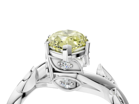White gold Fancy Yellow Marquise Cut Solitaire Twist Engagement Ring with Leaf Accents and Prong Setting_16