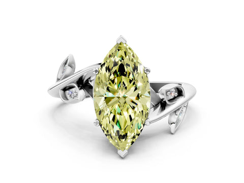 White gold Fancy Yellow Marquise Cut Solitaire Twist Engagement Ring with Leaf Accents and Prong Setting_18