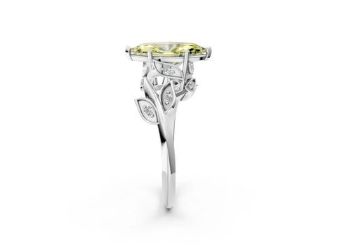 White gold Fancy Yellow Marquise Cut Solitaire Twist Engagement Ring with Leaf Accents and Prong Setting_20