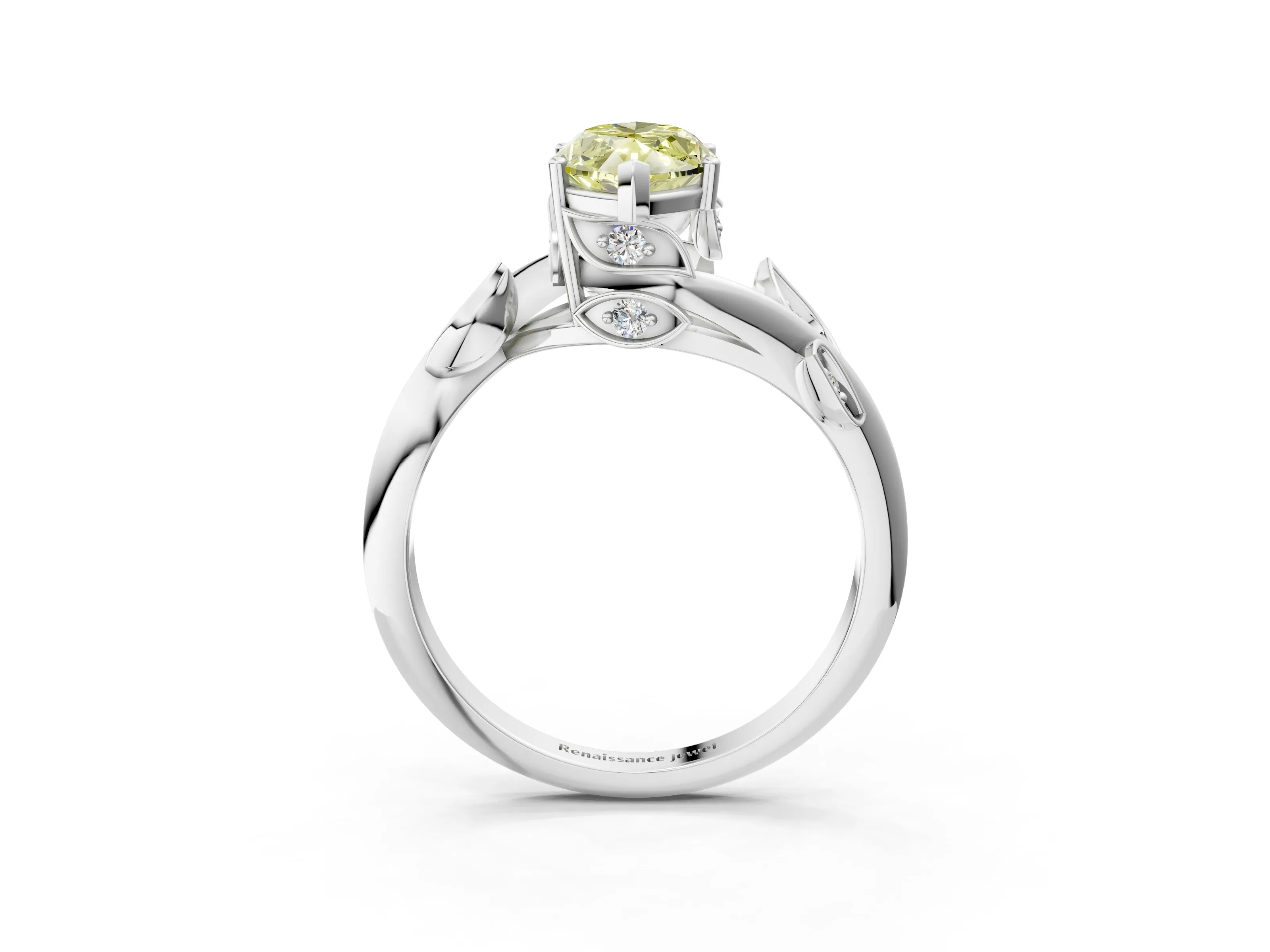 White gold Fancy Yellow Marquise Cut Solitaire Twist Engagement Ring with Leaf Accents and Prong Setting_21