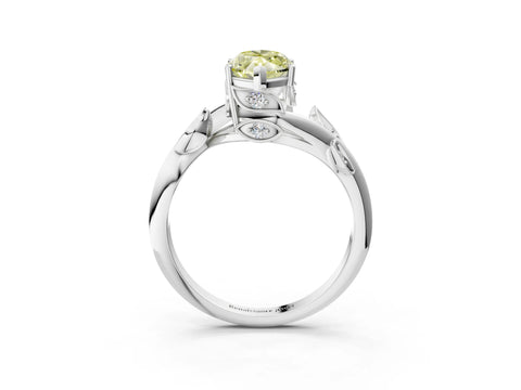 White gold Fancy Yellow Marquise Cut Solitaire Twist Engagement Ring with Leaf Accents and Prong Setting_21