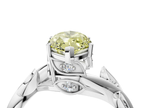 White gold Fancy Yellow Marquise Cut Solitaire Twist Engagement Ring with Leaf Accents and Prong Setting_22