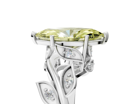 White gold Fancy Yellow Marquise Cut Solitaire Twist Engagement Ring with Leaf Accents and Prong Setting_23