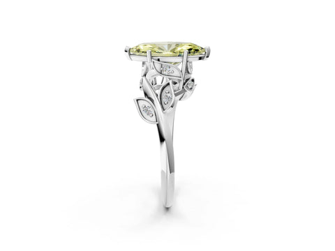 White gold Fancy Yellow Marquise Cut Solitaire Twist Engagement Ring with Leaf Accents and Prong Setting_2