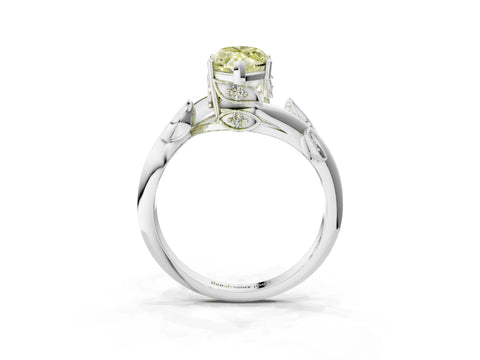 White gold Fancy Yellow Marquise Cut Solitaire Twist Engagement Ring with Leaf Accents and Prong Setting_3