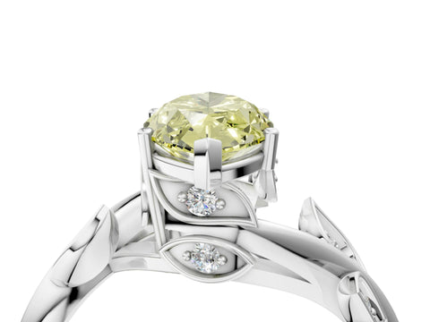 White gold Fancy Yellow Marquise Cut Solitaire Twist Engagement Ring with Leaf Accents and Prong Setting_4