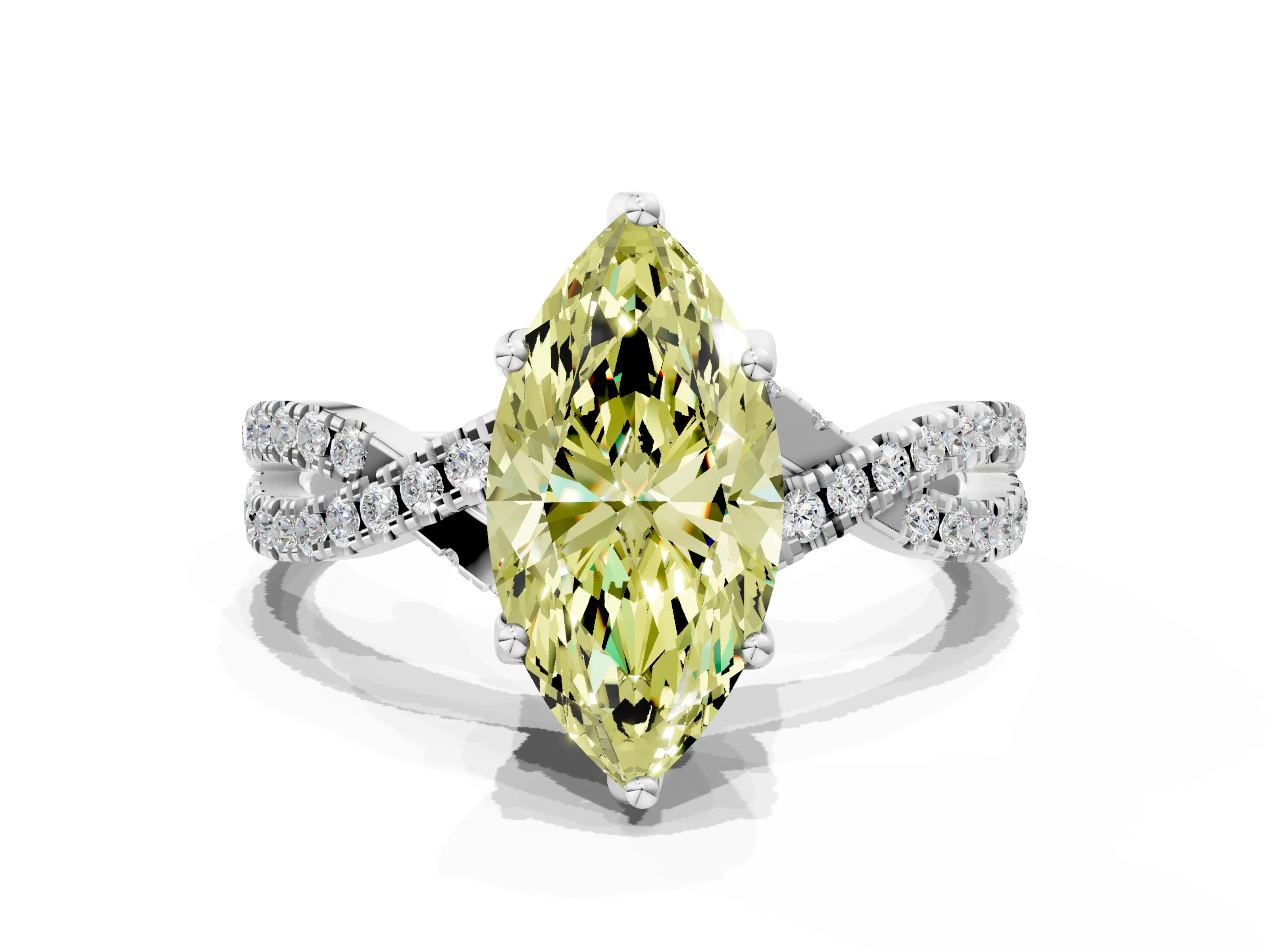 White gold Fancy Yellow Marquise Cut Solitaire Twist Pave Diamond Engagement Ring with Prong Setting_12