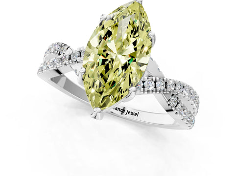 White gold Fancy Yellow Marquise Cut Solitaire Twist Pave Diamond Engagement Ring with Prong Setting_1