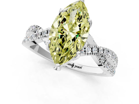 White gold Fancy Yellow Marquise Cut Solitaire Twist Pave Diamond Engagement Ring with Prong Setting_1