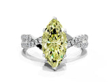 White gold Fancy Yellow Marquise Cut Solitaire Twist Pave Diamond Engagement Ring with Prong Setting