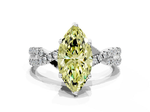 White gold Fancy Yellow Marquise Cut Solitaire Twist Pave Diamond Engagement Ring with Prong Setting