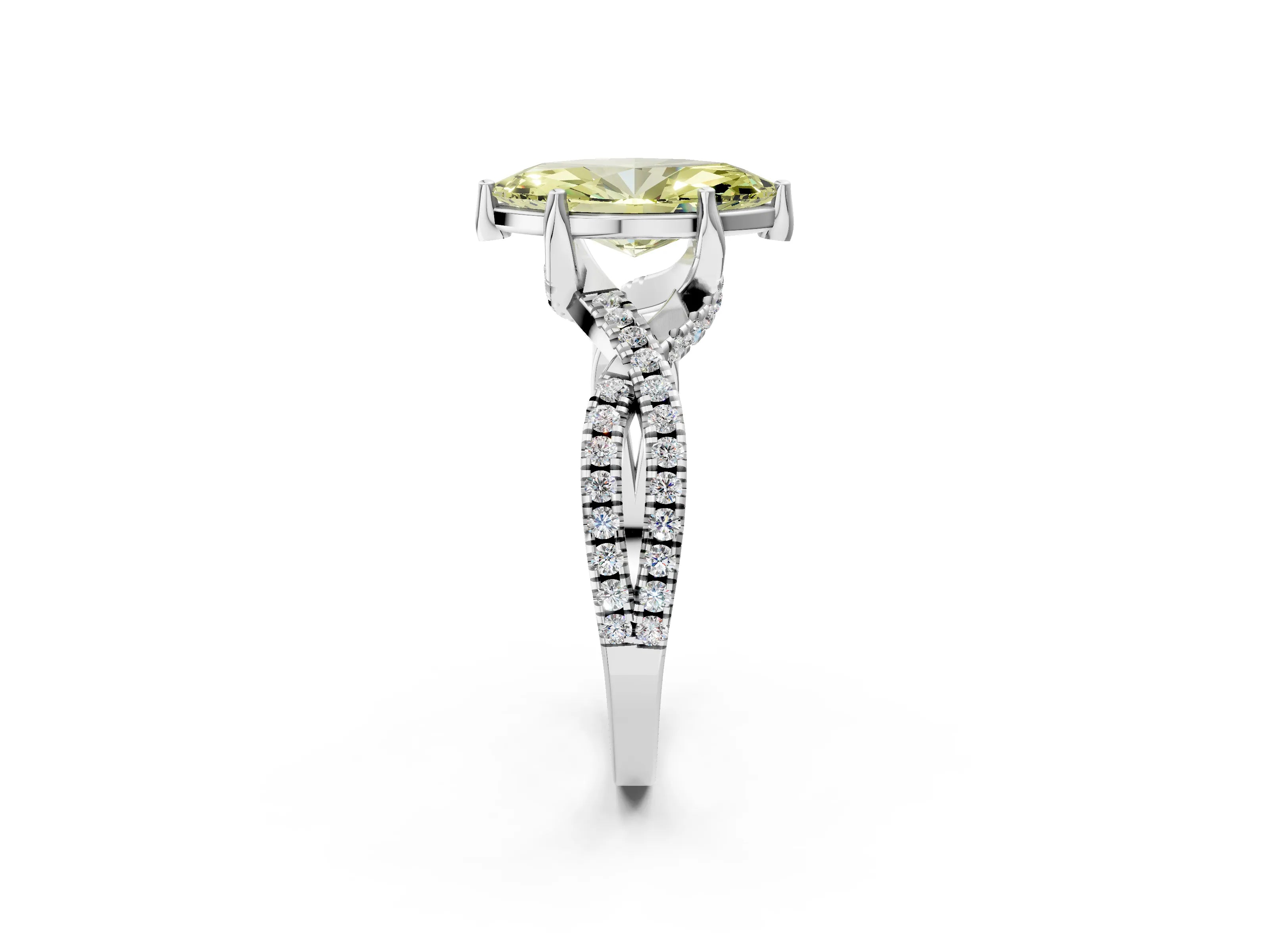 White gold Fancy Yellow Marquise Cut Solitaire Twist Pave Diamond Engagement Ring with Prong Setting_2