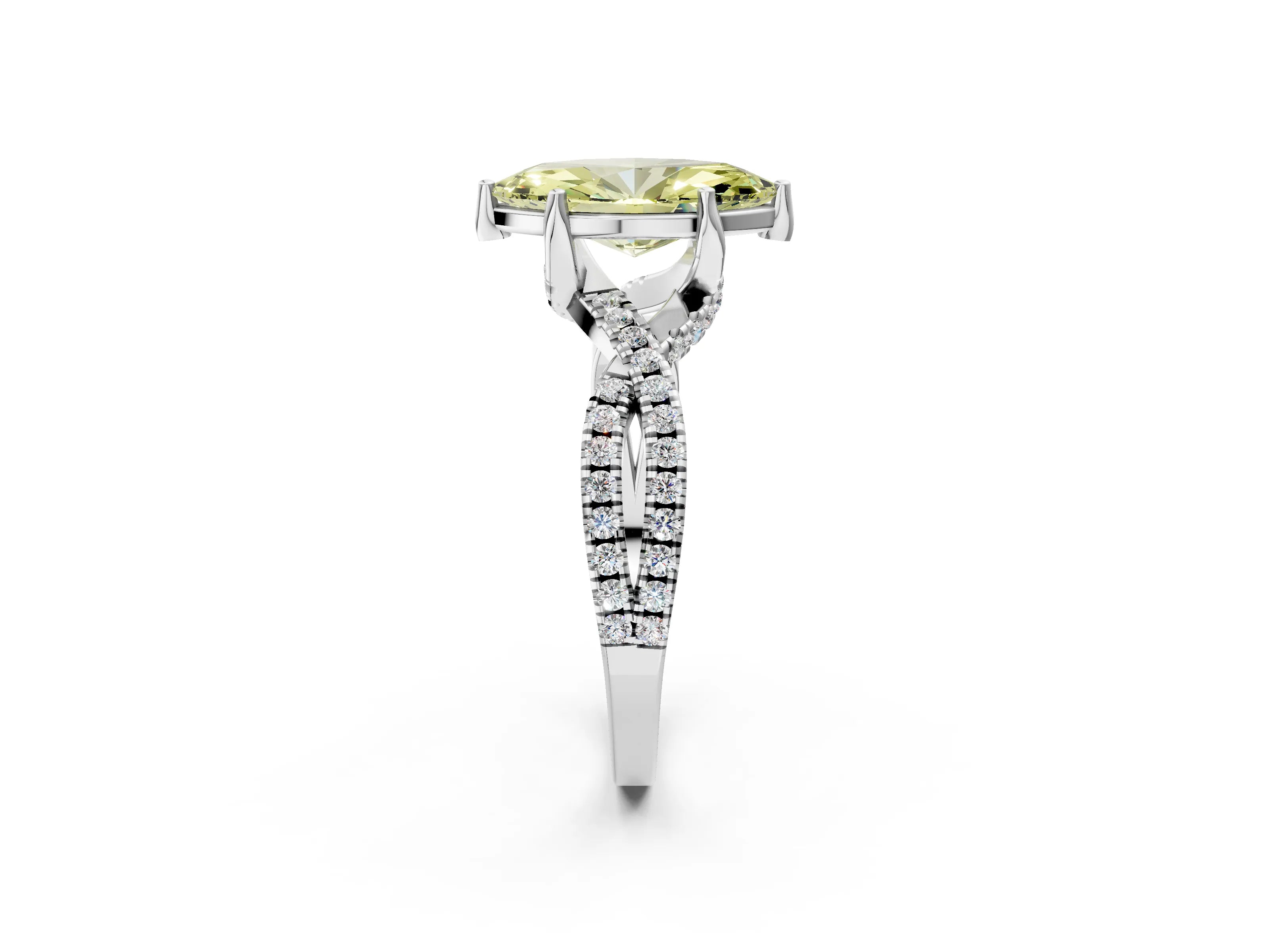 White gold Fancy Yellow Marquise Cut Solitaire Twist Pave Diamond Engagement Ring with Prong Setting_2
