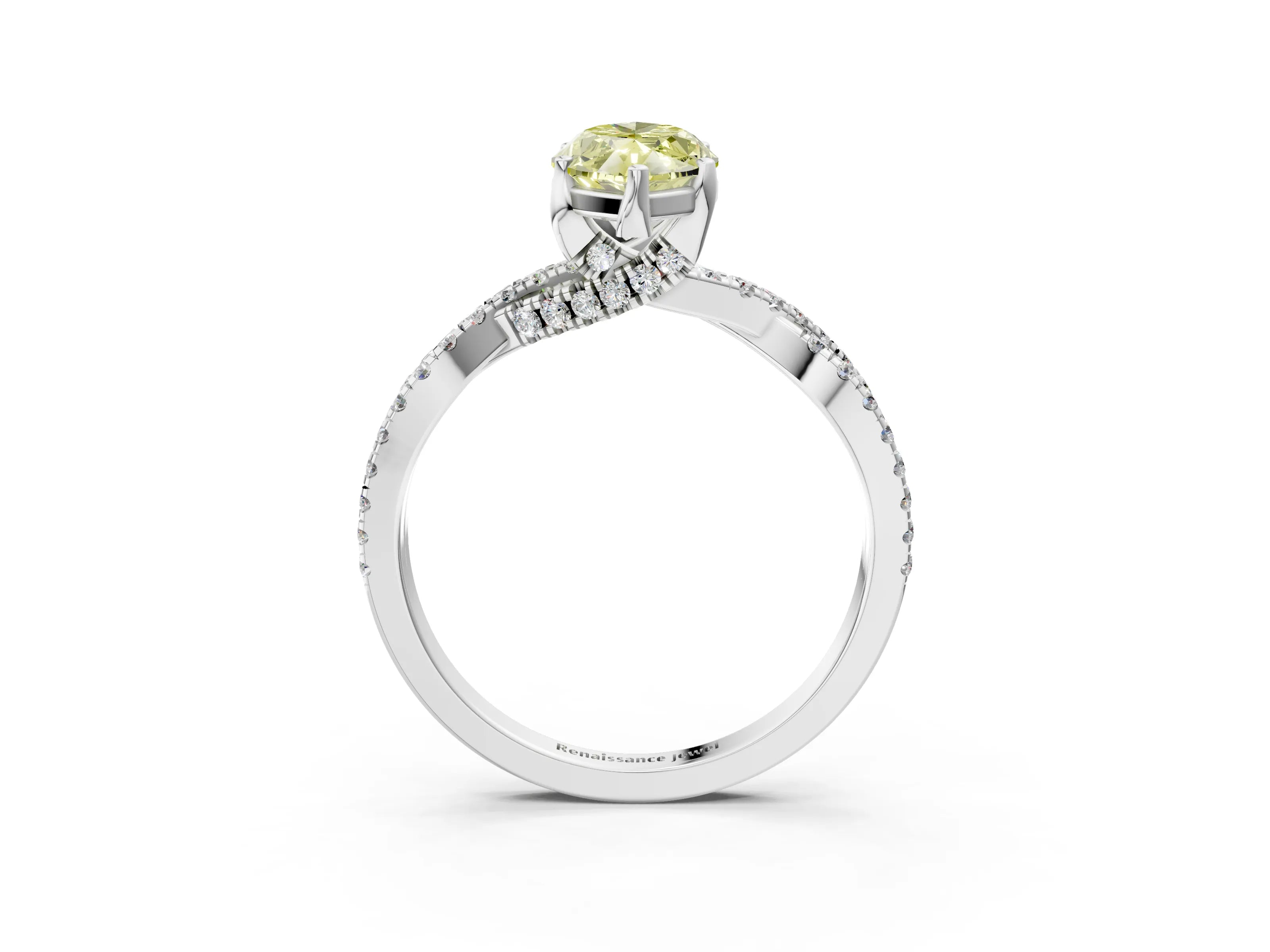 White gold Fancy Yellow Marquise Cut Solitaire Twist Pave Diamond Engagement Ring with Prong Setting_3