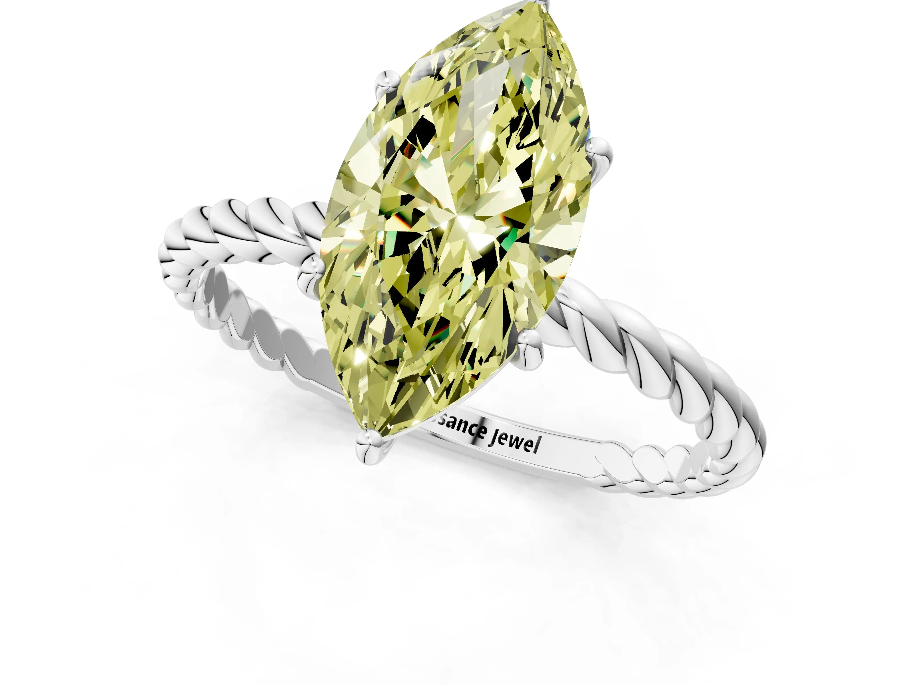 White gold Fancy Yellow Marquise Cut Solitaire Twisted Band 4-Prong Ring_35