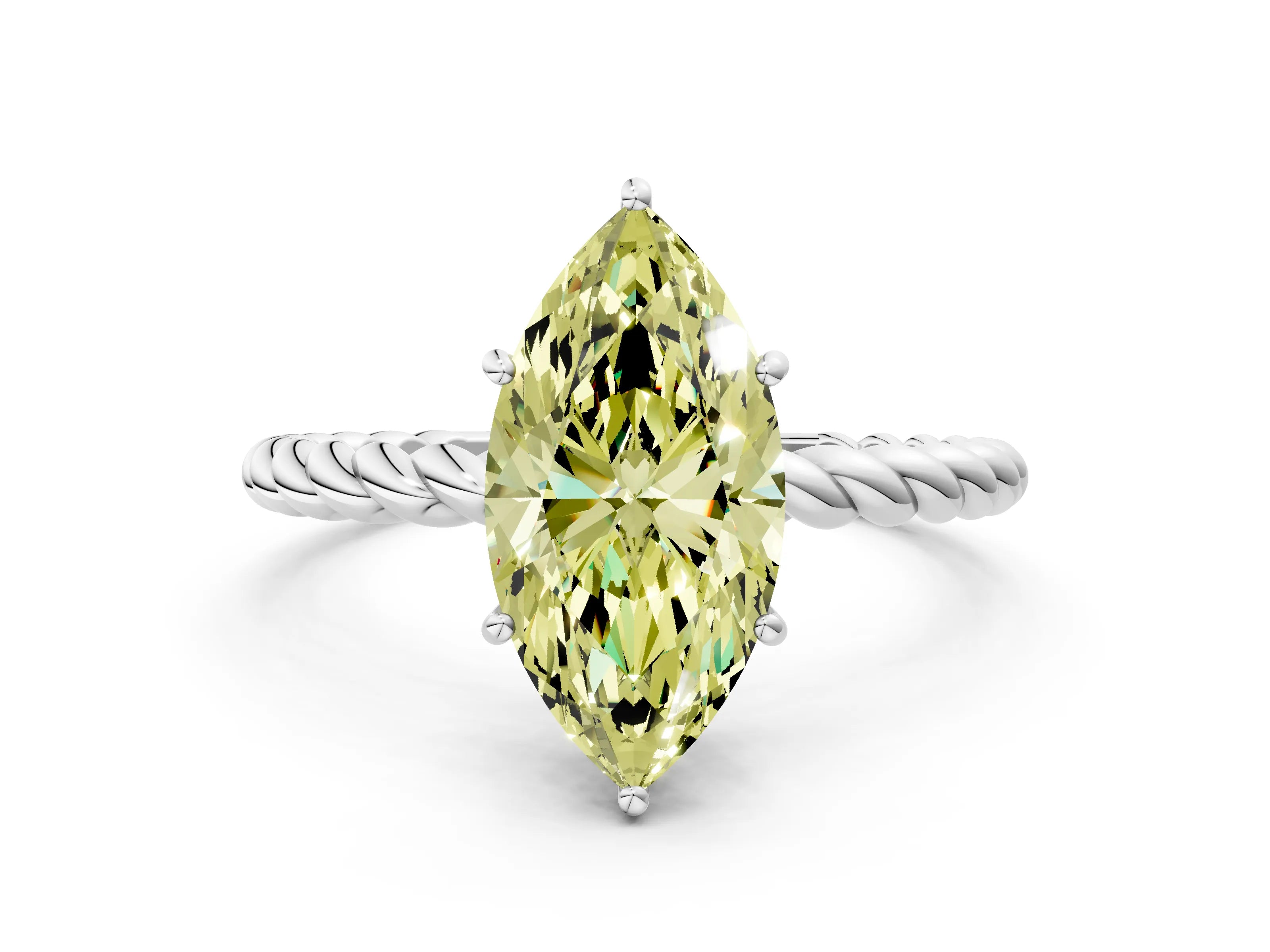 White gold Fancy Yellow Marquise Cut Solitaire Twisted Band 4-Prong Ring_46