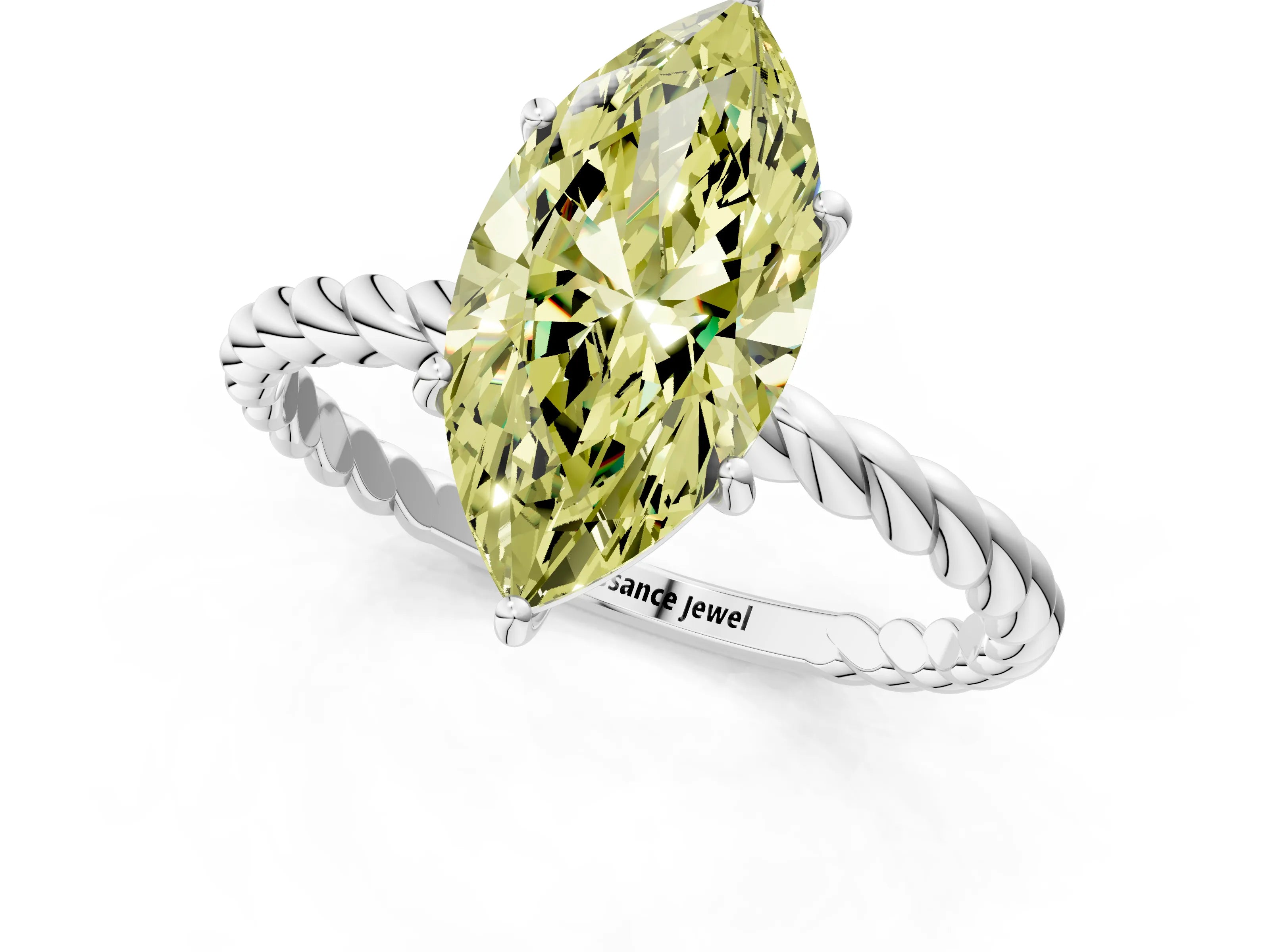White gold Fancy Yellow Marquise Cut Solitaire Twisted Band 4-Prong Ring_47