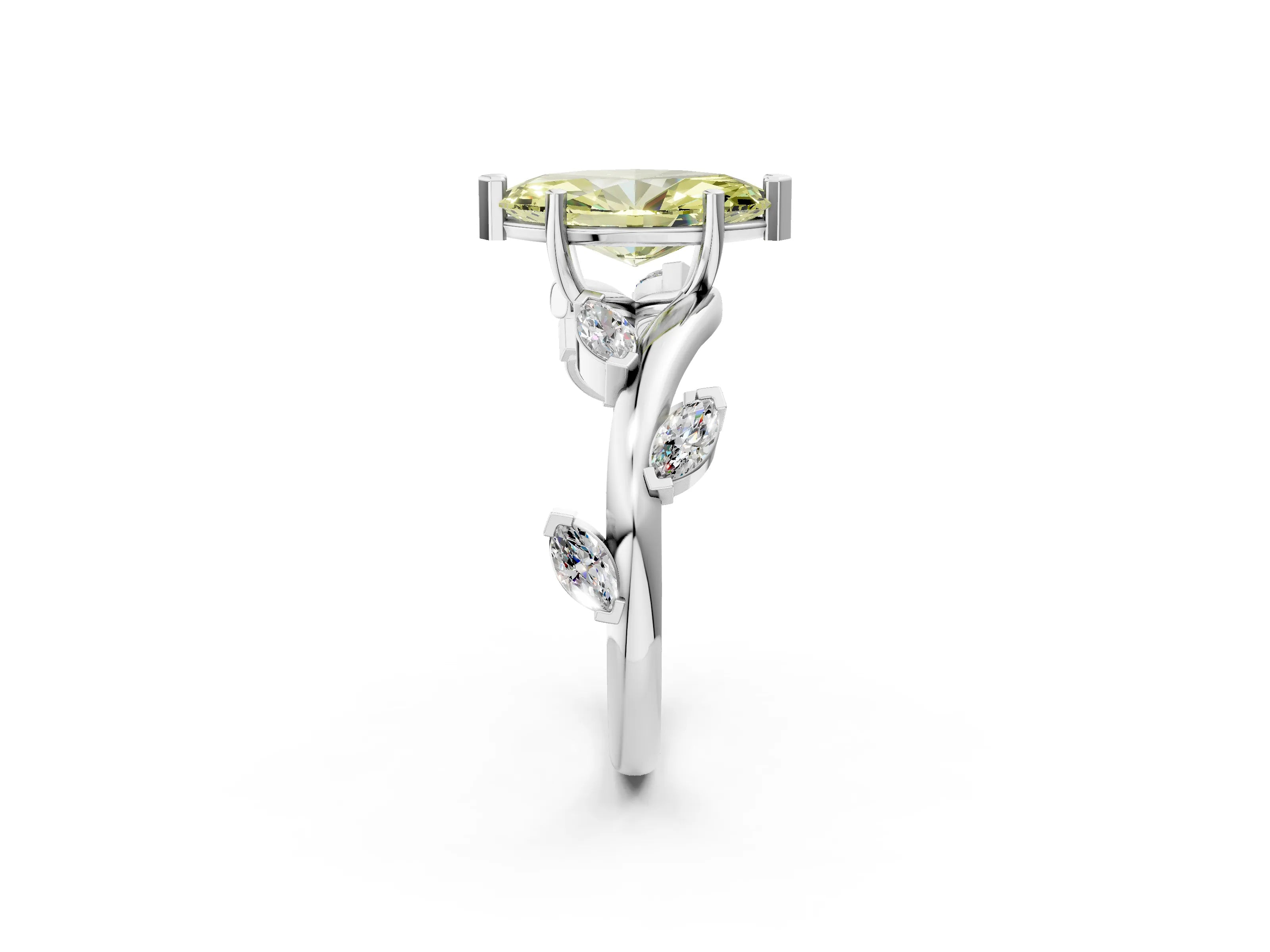 White gold Fancy Yellow Marquise Cut Solitaire Twisted Band Marquise Accent Prong Setting Ring_2