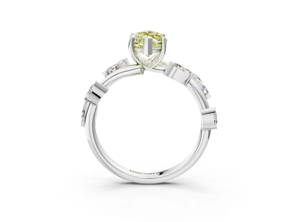Platinum Fancy Yellow Marquise Cut Solitaire Twisted Band Marquise Accent Prong Setting Ring