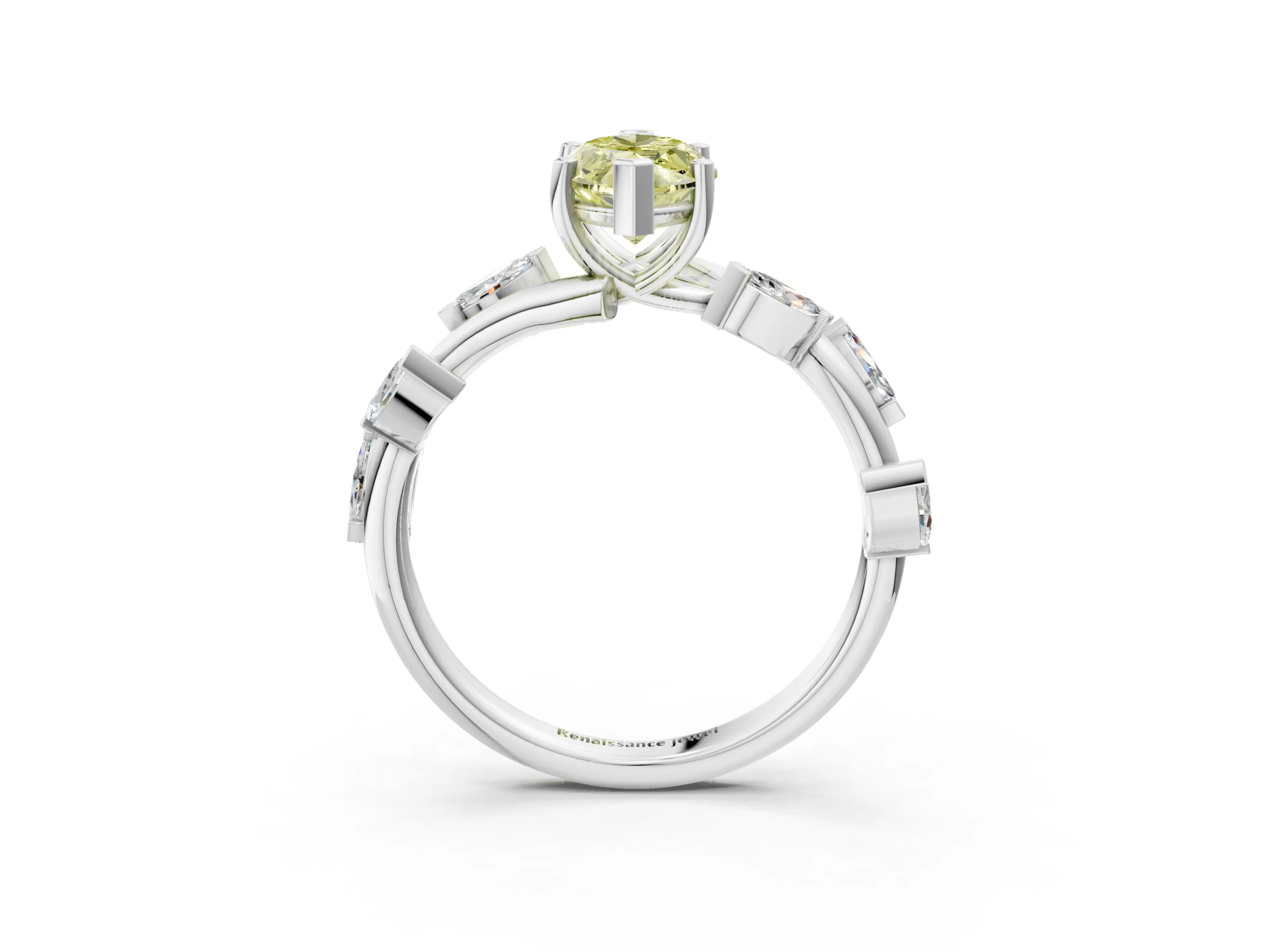 White gold Fancy Yellow Marquise Cut Solitaire Twisted Band Marquise Accent Prong Setting Ring_3