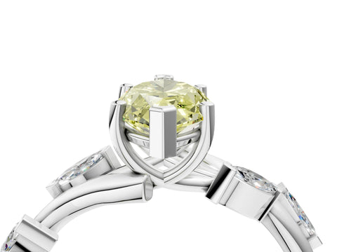 White gold Fancy Yellow Marquise Cut Solitaire Twisted Band Marquise Accent Prong Setting Ring_4