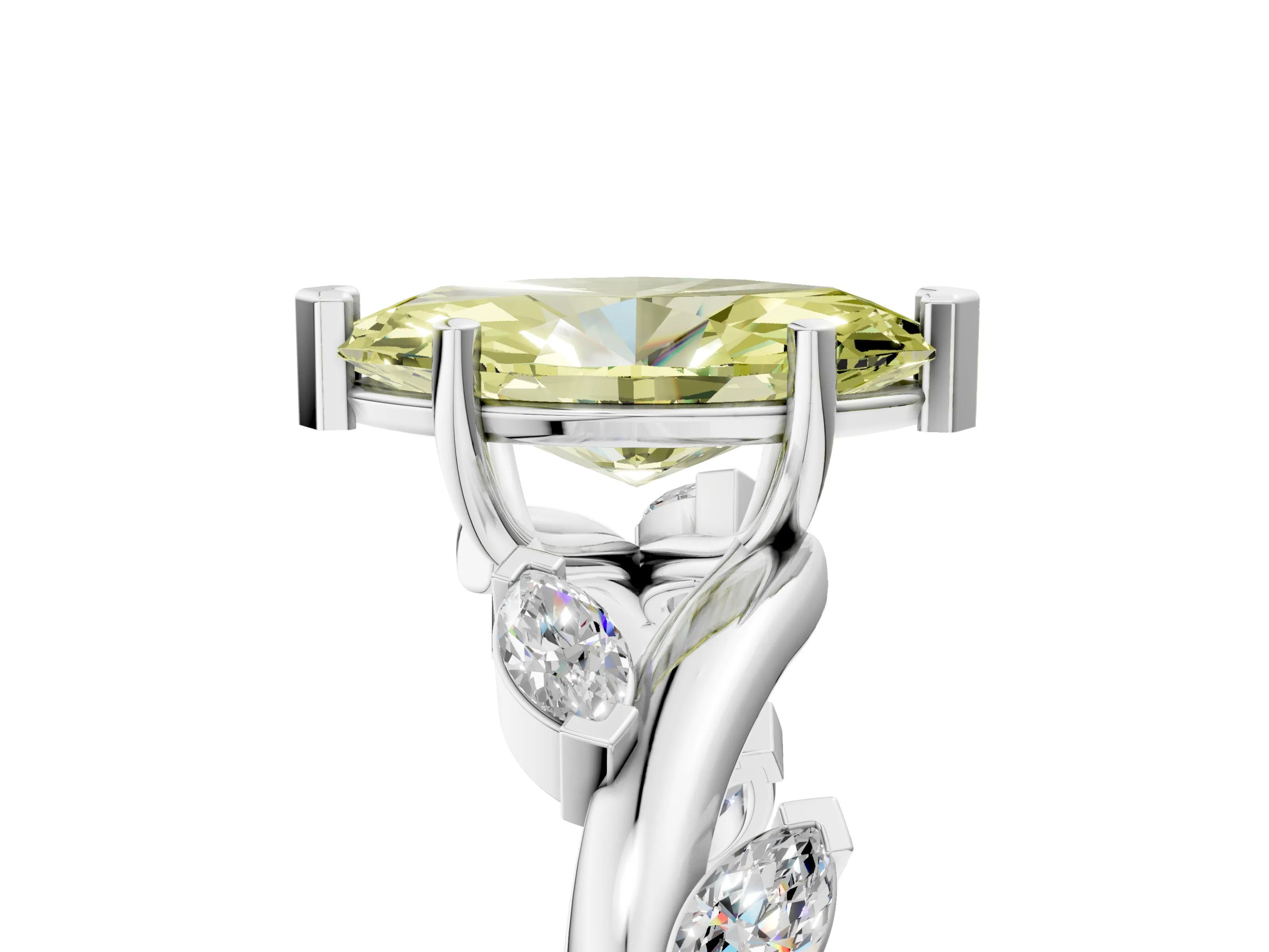 White gold Fancy Yellow Marquise Cut Solitaire Twisted Band Marquise Accent Prong Setting Ring_5