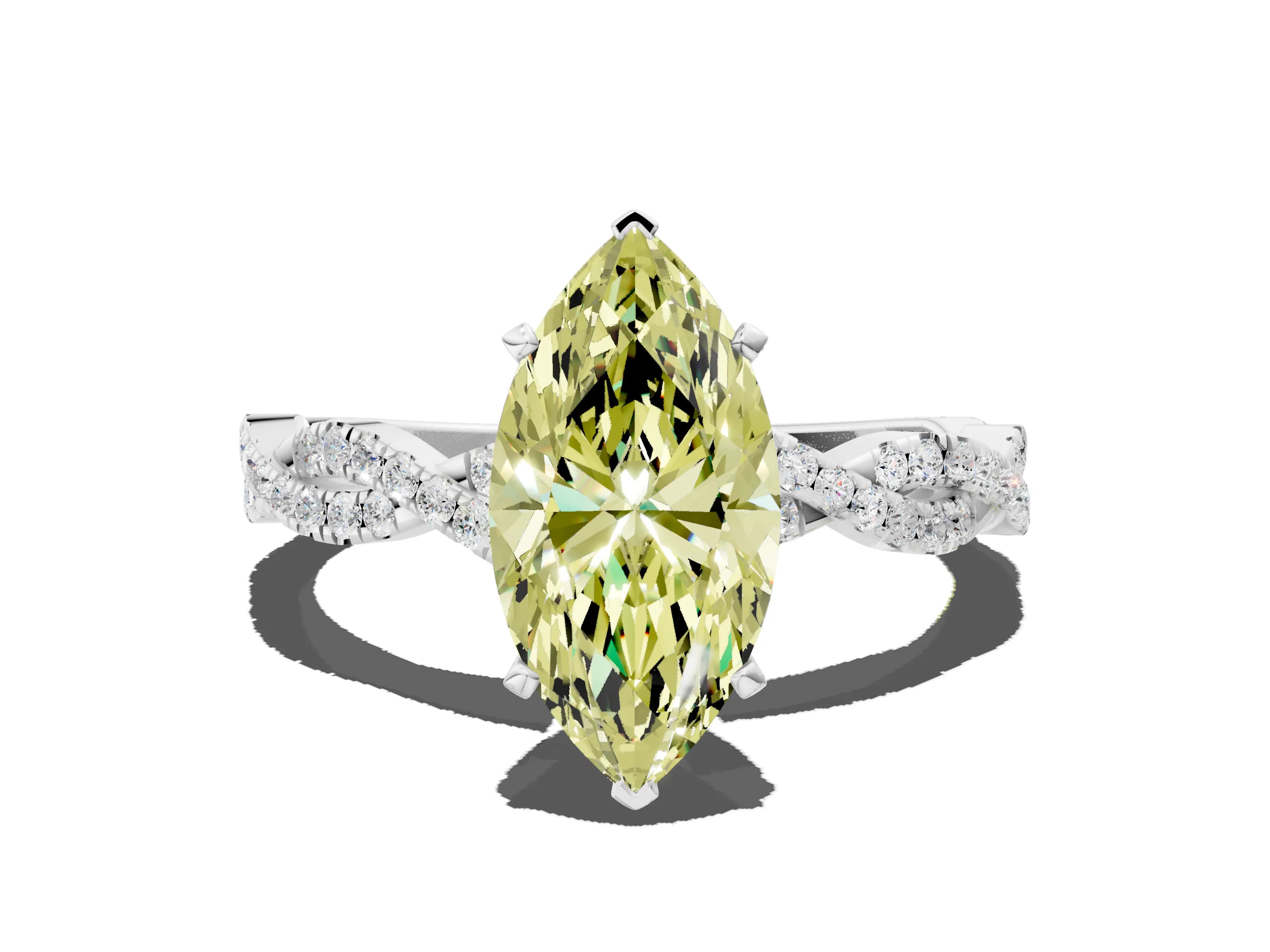 White gold Fancy Yellow Marquise Cut Solitaire Twisted Pave Band with Four-Prong Setting_15