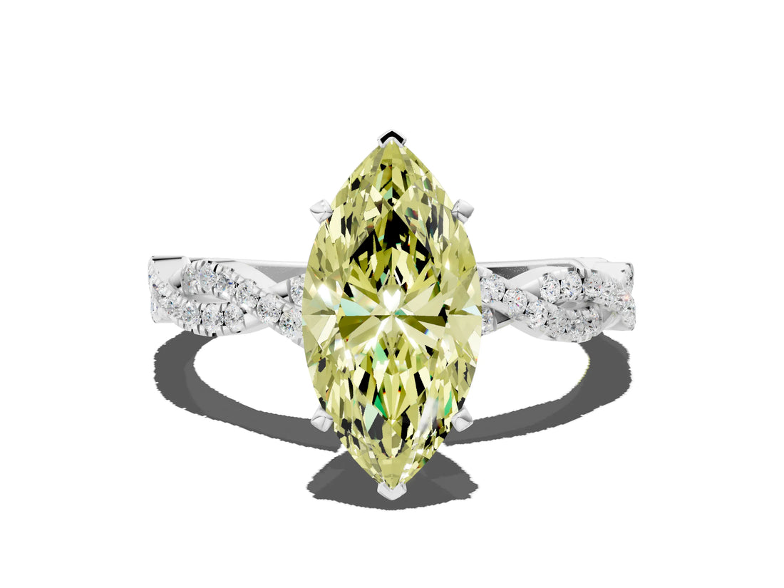 White gold Fancy Yellow Marquise Cut Solitaire Twisted Pave Band with Four-Prong Setting_15