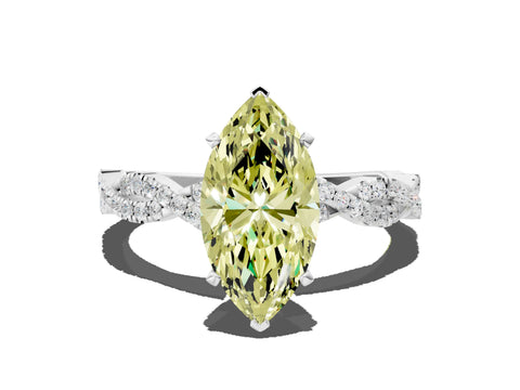 White gold Fancy Yellow Marquise Cut Solitaire Twisted Pave Band with Four-Prong Setting_15