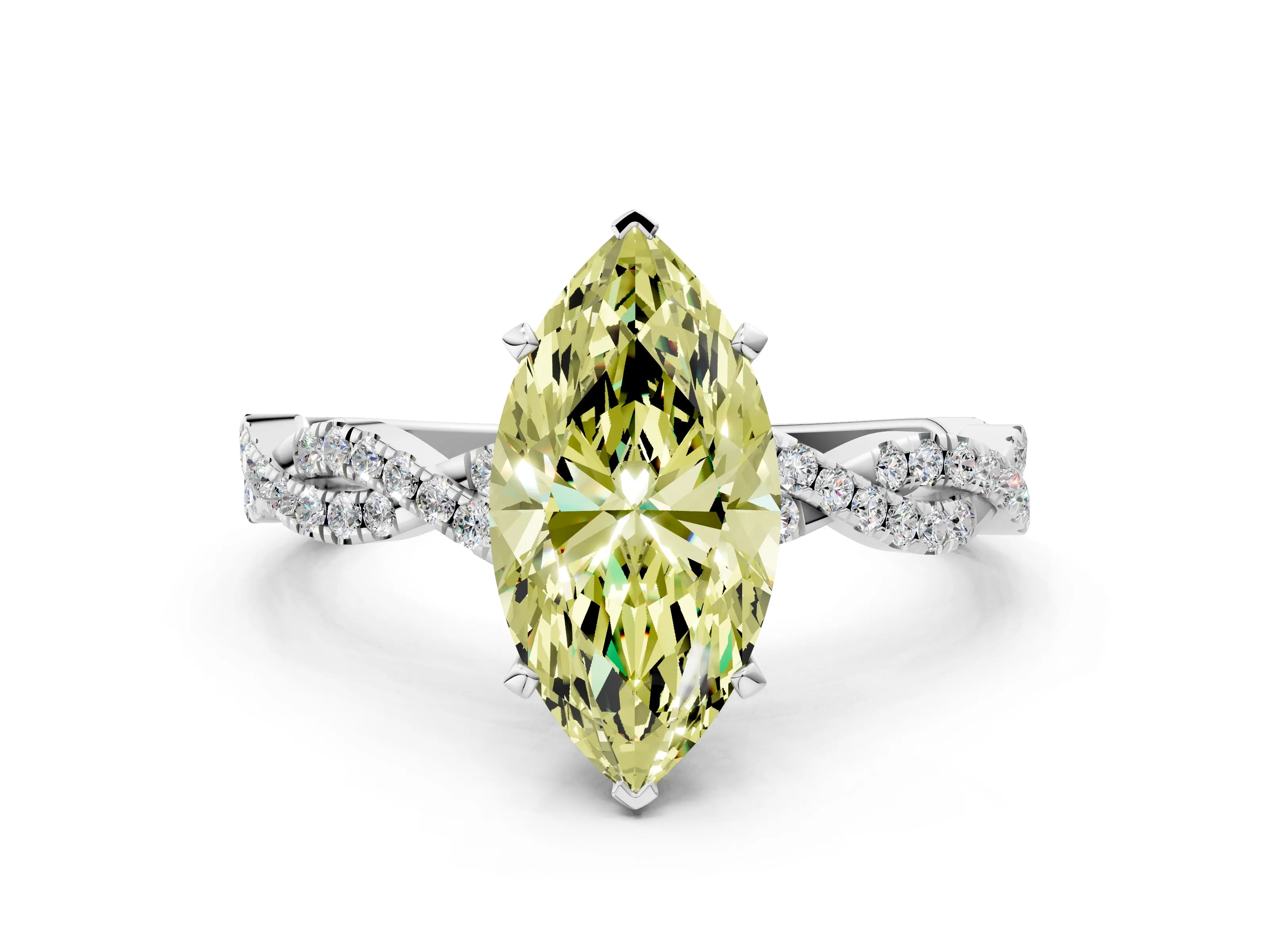 White gold Fancy Yellow Marquise Cut Solitaire Twisted Pave Band with Four-Prong Setting_3