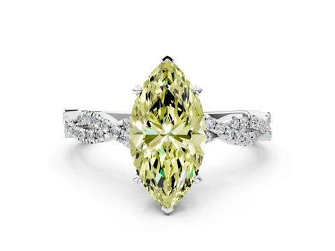 White gold Fancy Yellow Marquise Cut Solitaire Twisted Pave Band with Four-Prong Setting_3