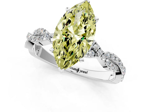 White gold Fancy Yellow Marquise Cut Solitaire Twisted Pave Band with Four-Prong Setting_4