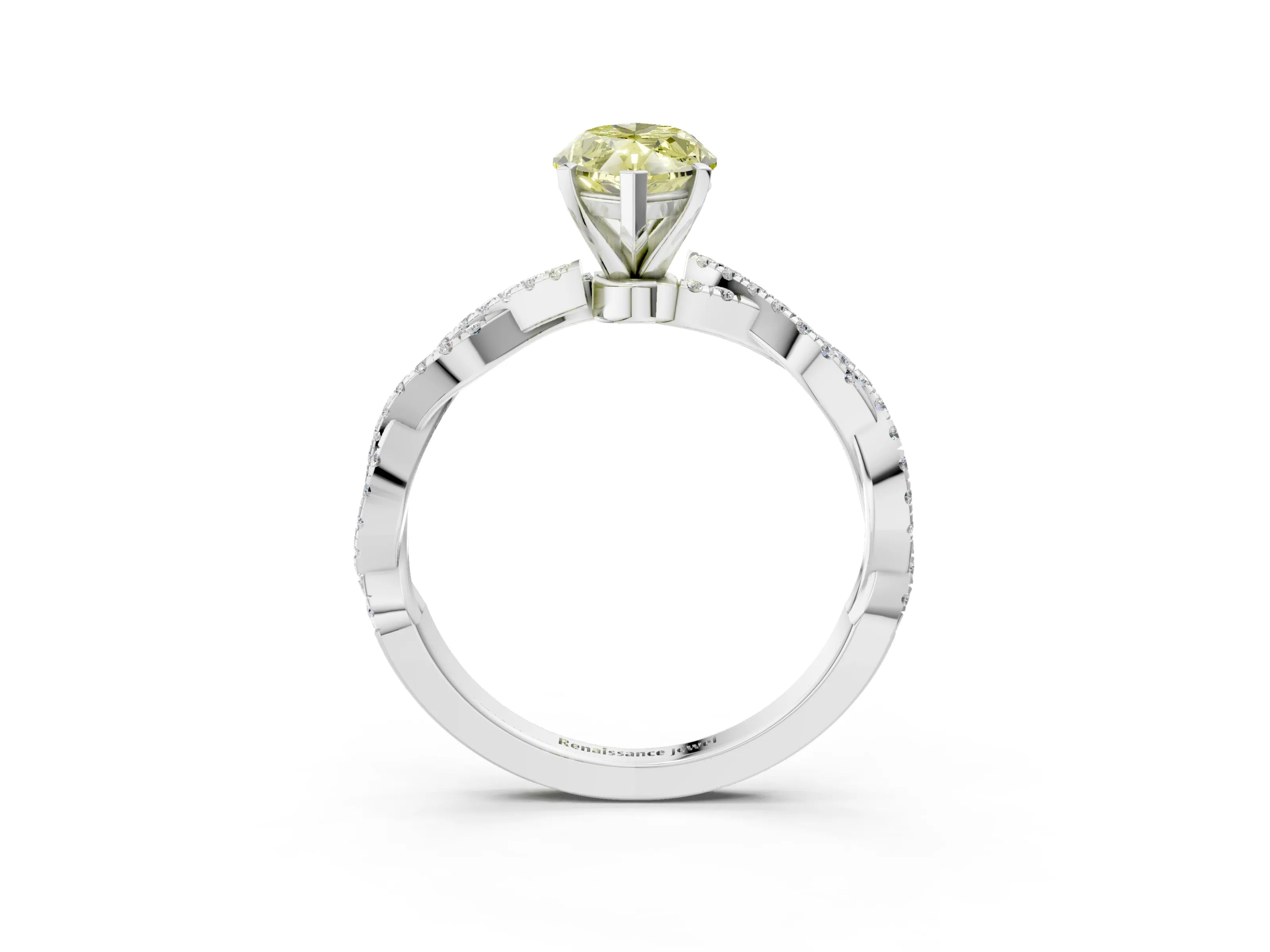 White gold Fancy Yellow Marquise Cut Solitaire Twisted Pave Band with Four-Prong Setting_6