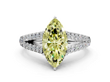 White gold Fancy Yellow Marquise  Cut Split Shank Pave Diamond Engagement Ring with Four-Prong Setting