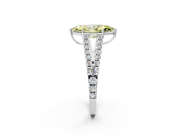 Platinum Fancy Yellow Marquise  Cut Split Shank Pave Diamond Engagement Ring with Four-Prong Setting