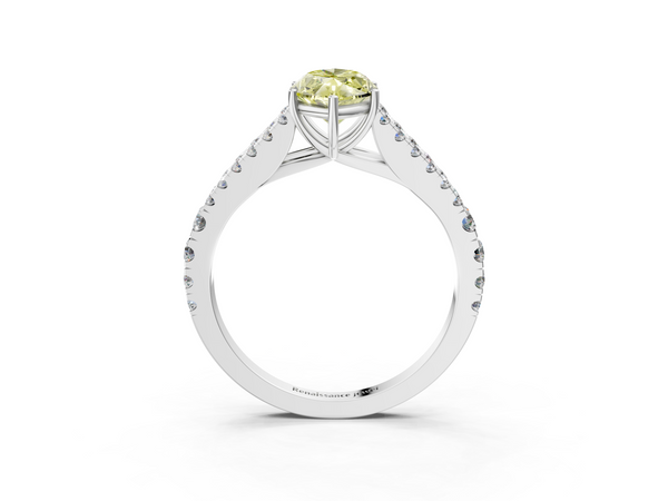 Platinum Fancy Yellow Marquise  Cut Split Shank Pave Diamond Engagement Ring with Four-Prong Setting