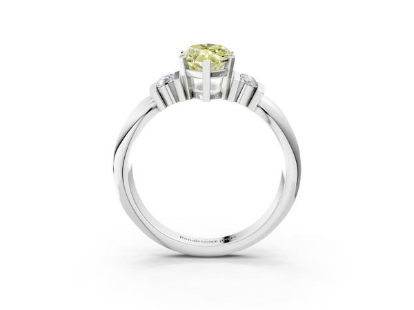 Platinum Fancy Yellow Marquise  Cut Three-Stone Channel Set Ring with Bar Prongs