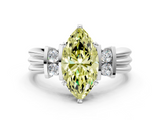 White gold Fancy Yellow Marquise  Cut Three-Stone Channel Set Ring with Bar Prongs