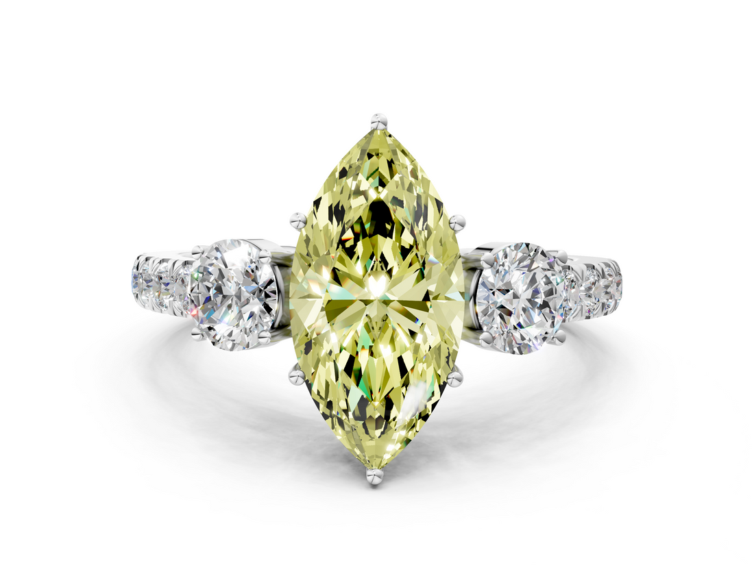 White gold Fancy Yellow Marquise  Cut Three-Stone Diamond Pave Band with Prong Setting_18