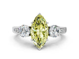 White gold Fancy Yellow Marquise Cut Three-Stone Diamond Ring with Pavé Band and Four-Prong Setting_12