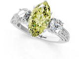 White gold Fancy Yellow Marquise Cut Three-Stone Diamond Ring with Pavé Band and Four-Prong Setting_13