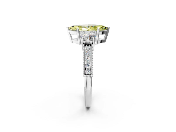 Platinum Marquise Graduated Three Stone Engagement Ring Setting for Fancy Yellow Center