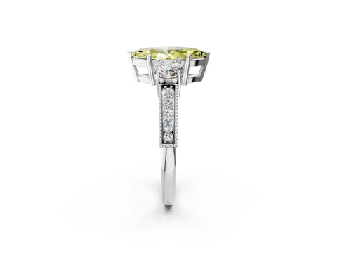 White gold Fancy Yellow Marquise Cut Three-Stone Diamond Ring with Pavé Band and Four-Prong Setting_14