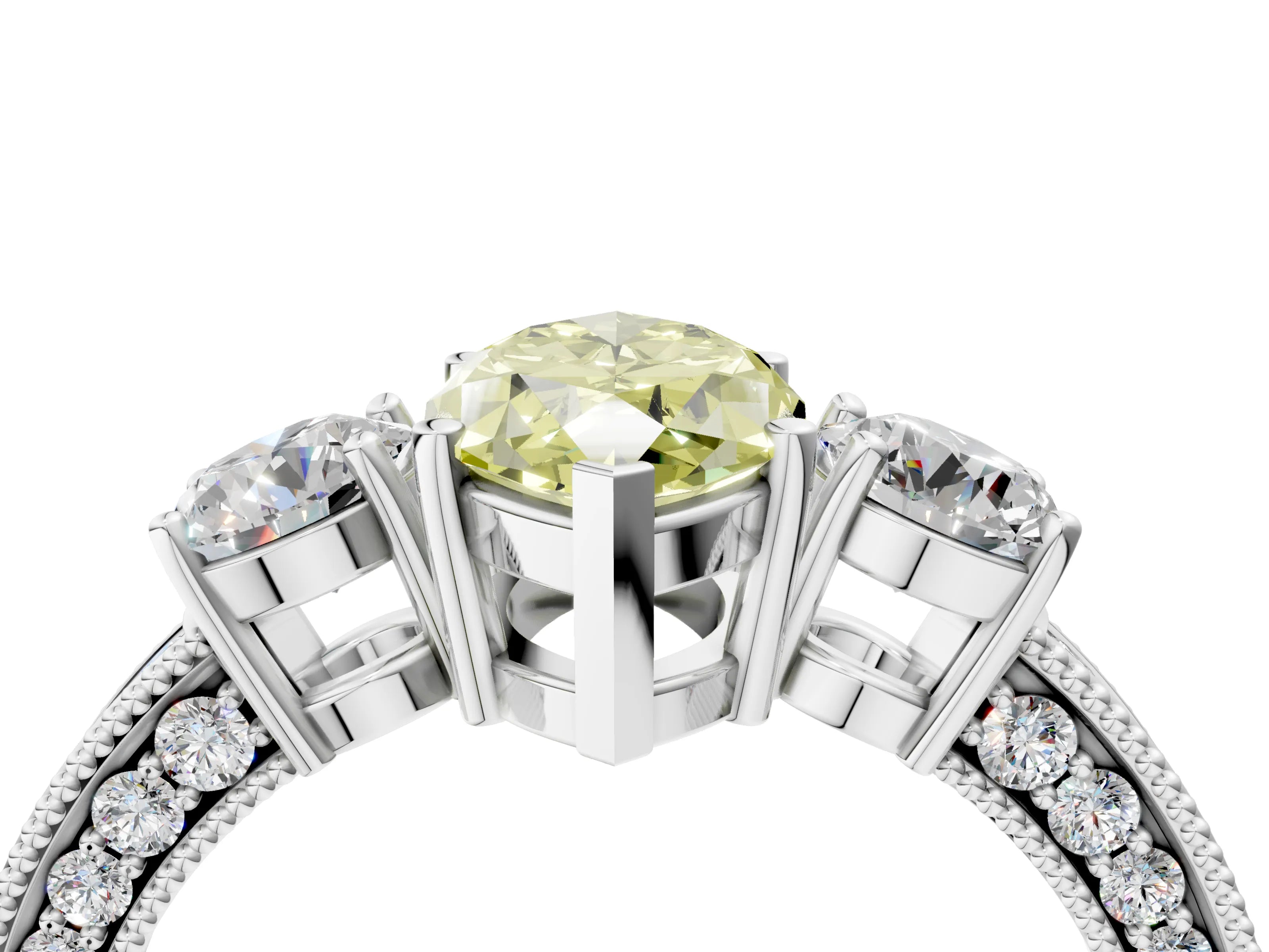 White gold Fancy Yellow Marquise Cut Three-Stone Diamond Ring with Pavé Band and Four-Prong Setting_16