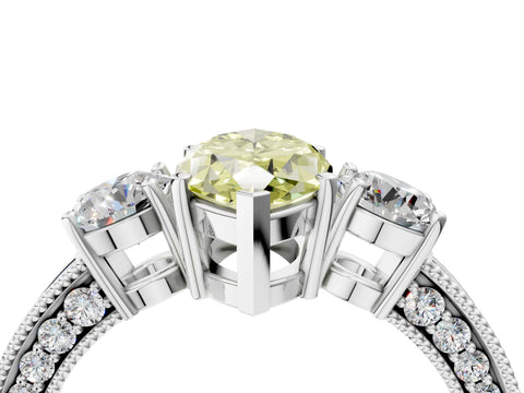 White gold Fancy Yellow Marquise Cut Three-Stone Diamond Ring with Pavé Band and Four-Prong Setting_16