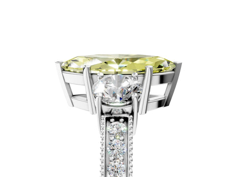 White gold Fancy Yellow Marquise Cut Three-Stone Diamond Ring with Pavé Band and Four-Prong Setting_17
