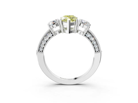 White gold Fancy Yellow Marquise Cut Three-Stone Diamond Ring with Pavé Band and Four-Prong Setting_3
